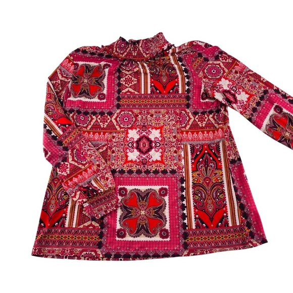 Susan Graver Womens XL Patchwork Print Long Sleeve Top - Picture 1 of 6